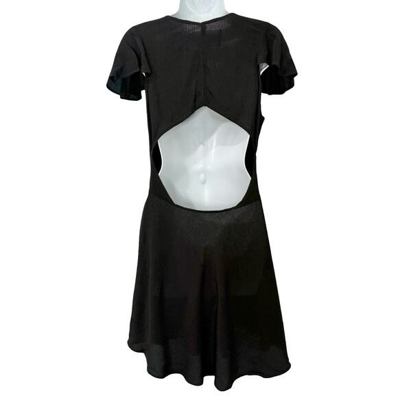 Reformation Black Midriff Cut Out Tie Front Mini Flutter Sleeve Dress sz S OOAK - Picture 7 of 15